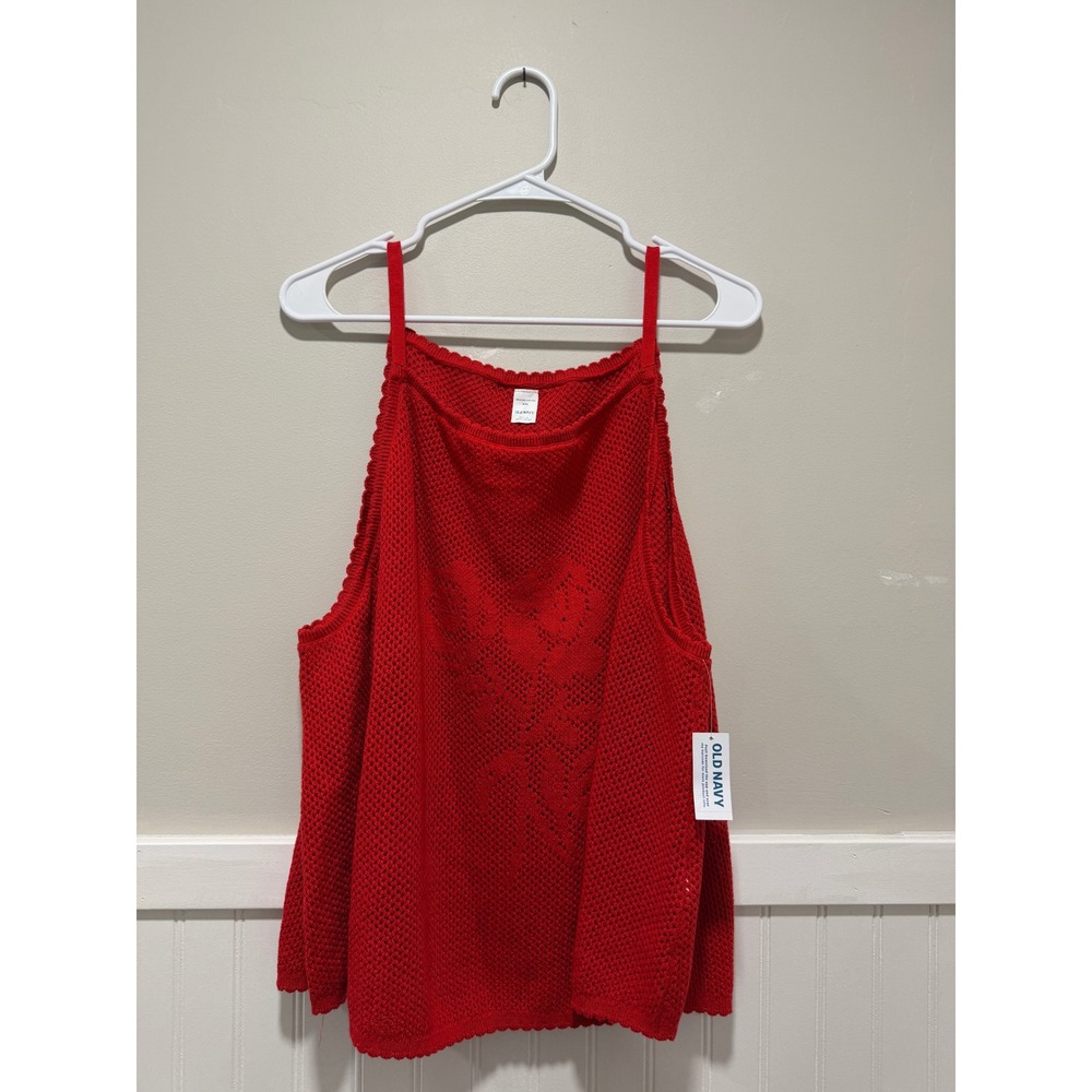 Old Navy Halter High Neck Crochet Tank Rose Red Women Size XXL NWT